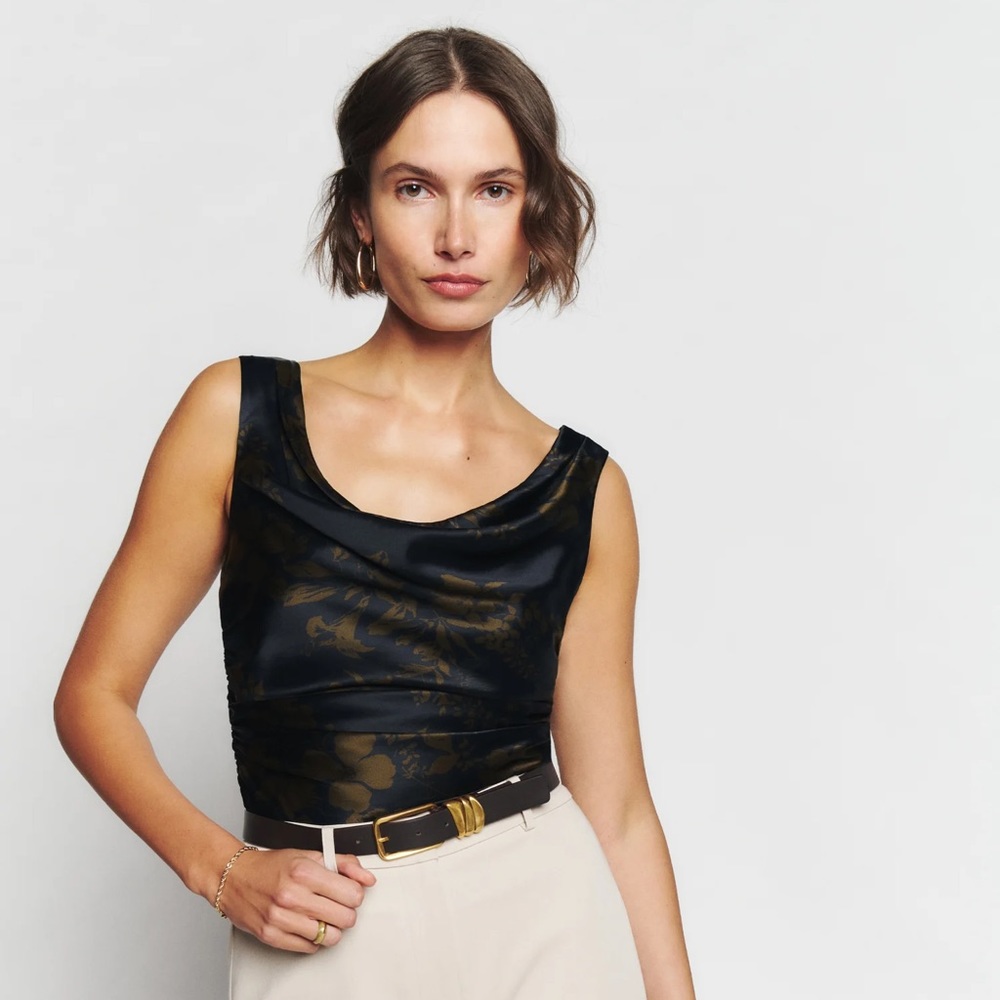 Reformation Black and Gold Floral Top